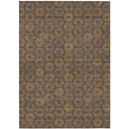 Chocolate And Brown Geometric Washable Indoor Outdoor Area Rug Photo 2