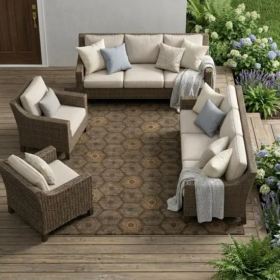Chocolate And Brown Geometric Washable Indoor Outdoor Area Rug Photo 1