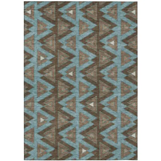 Chocolate And Brown Geometric Washable Indoor Outdoor Area Rug Photo 2