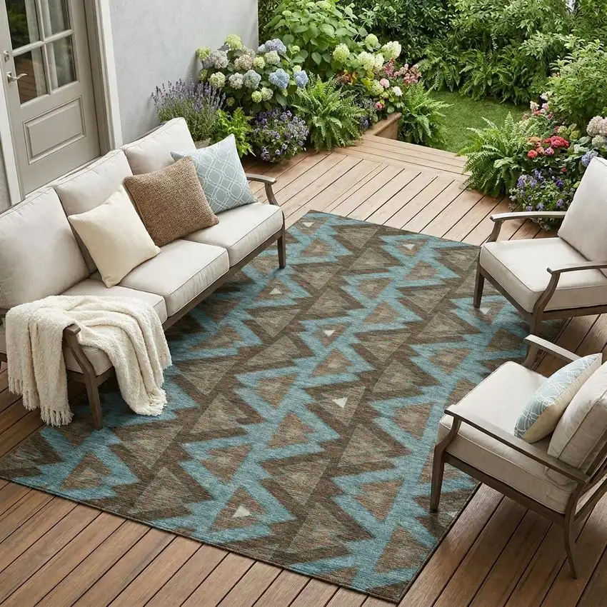 Chocolate And Brown Geometric Washable Indoor Outdoor Area Rug Photo 1