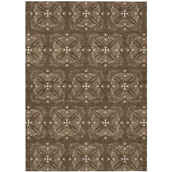Chocolate And Brown Geometric Washable Indoor Outdoor Area Rug Photo 2