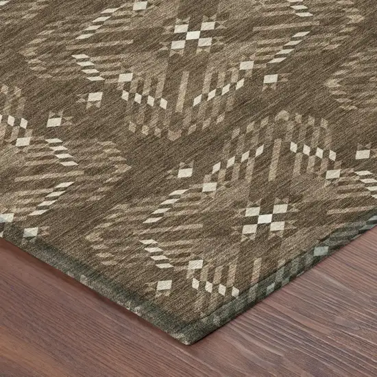 Chocolate And Brown Geometric Washable Indoor Outdoor Area Rug Photo 5