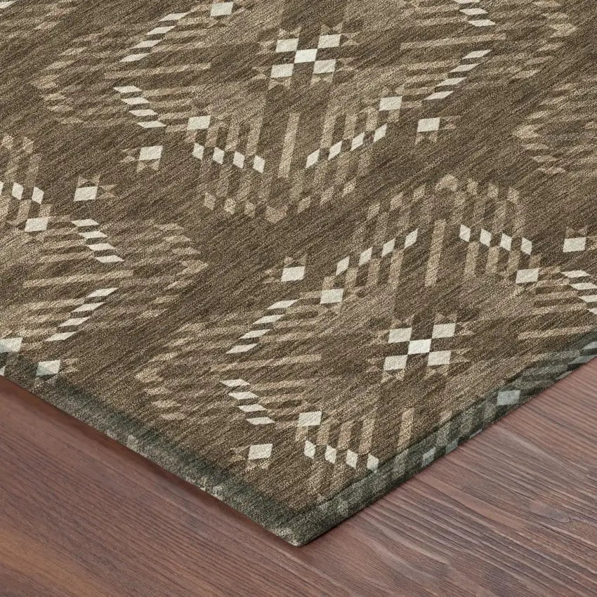 Chocolate And Brown Geometric Washable Indoor Outdoor Area Rug Photo 5