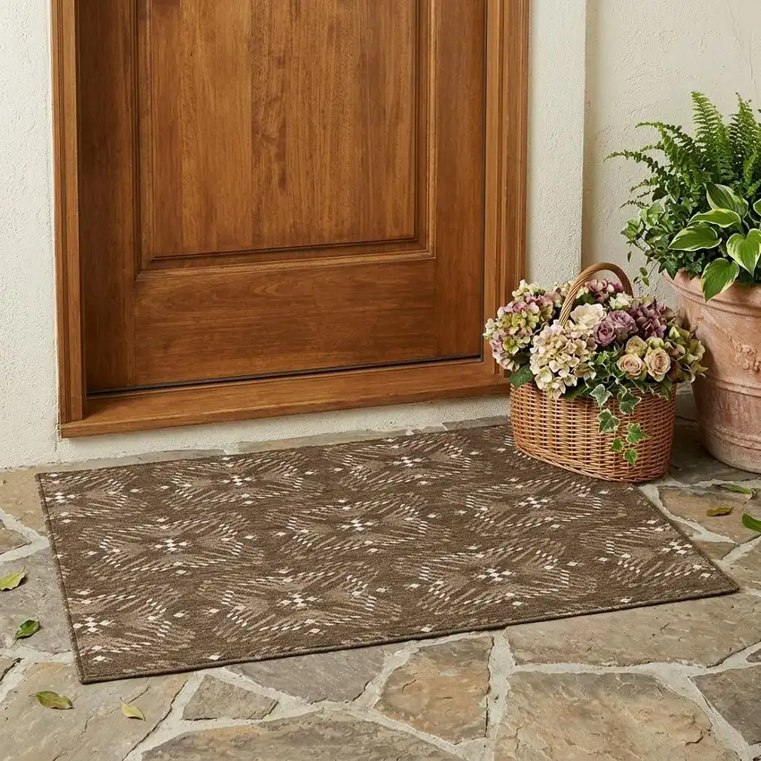Chocolate And Brown Geometric Washable Indoor Outdoor Area Rug Photo 1