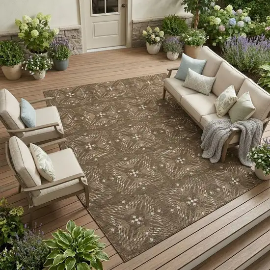 Chocolate And Brown Geometric Washable Indoor Outdoor Area Rug Photo 1
