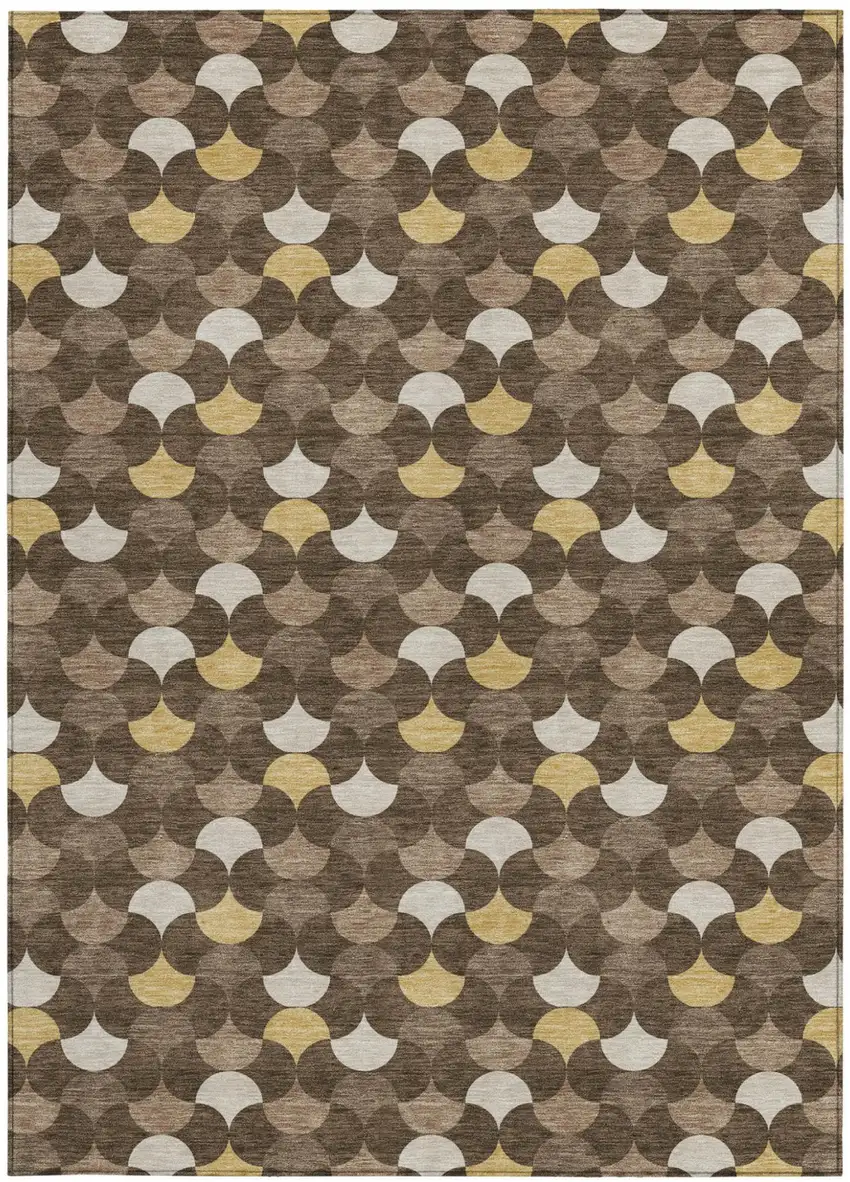 Chocolate And Brown Geometric Washable Indoor Outdoor Area Rug Photo 2