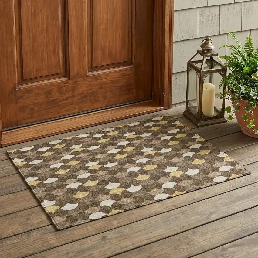 Chocolate And Brown Geometric Washable Indoor Outdoor Area Rug Photo 1