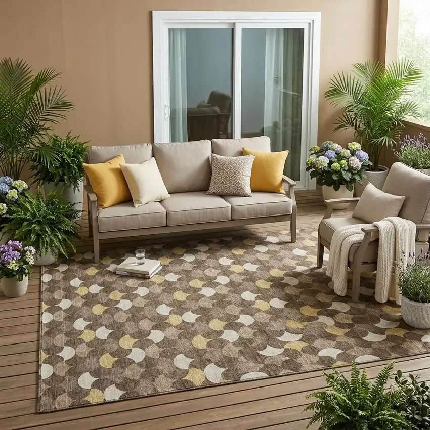 Chocolate And Brown Geometric Washable Indoor Outdoor Area Rug Photo 1