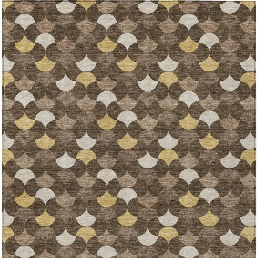 Chocolate And Brown Geometric Washable Indoor Outdoor Area Rug Photo 4