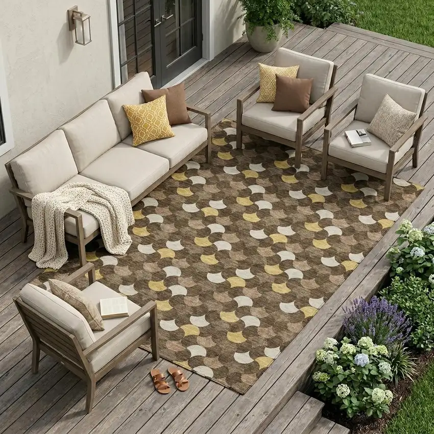 Chocolate And Brown Geometric Washable Indoor Outdoor Area Rug Photo 1