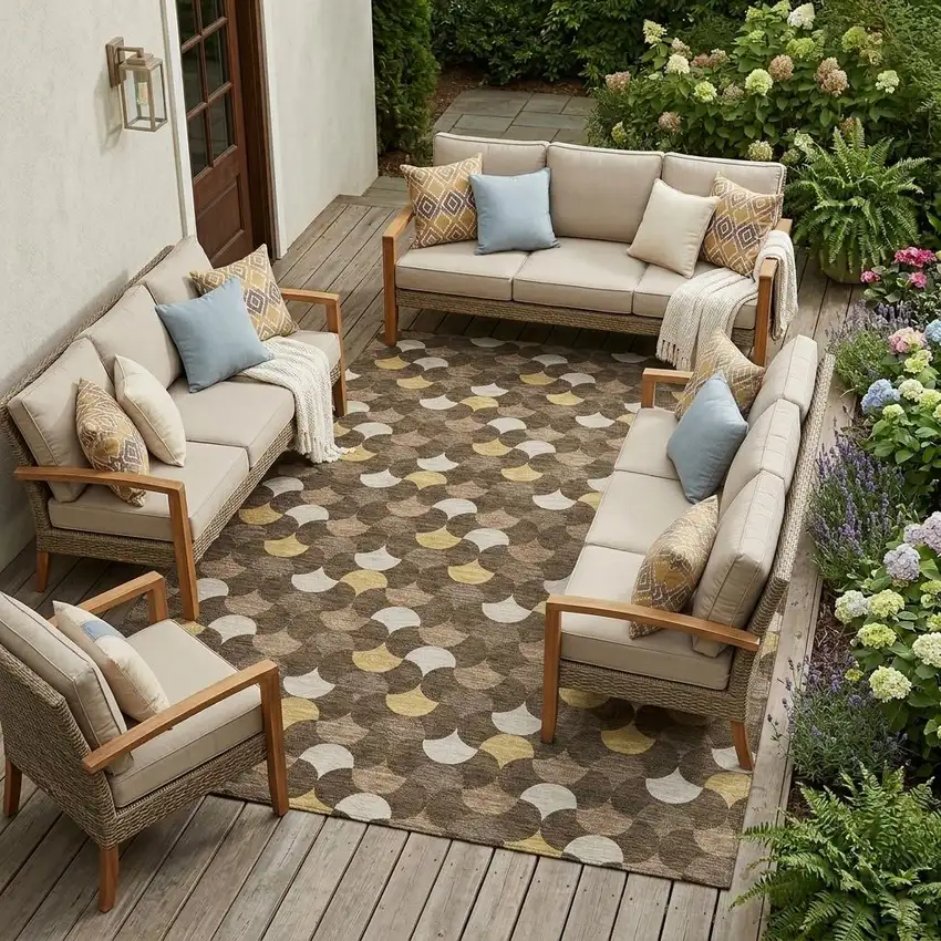 Chocolate And Brown Geometric Washable Indoor Outdoor Area Rug Photo 1