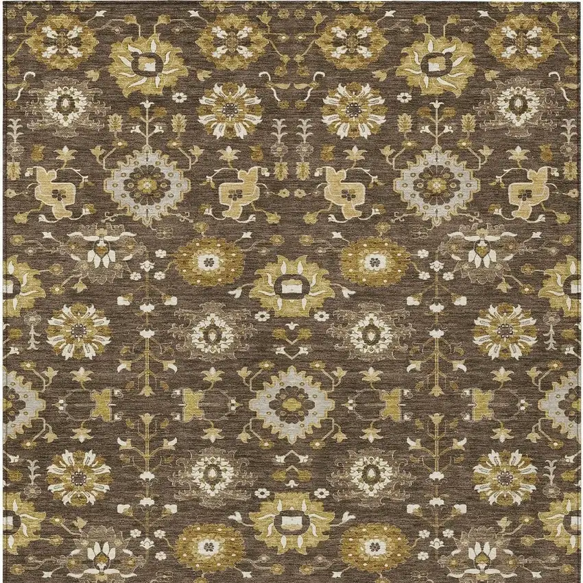 Chocolate And Brown Geometric Washable Indoor Outdoor Area Rug Photo 3