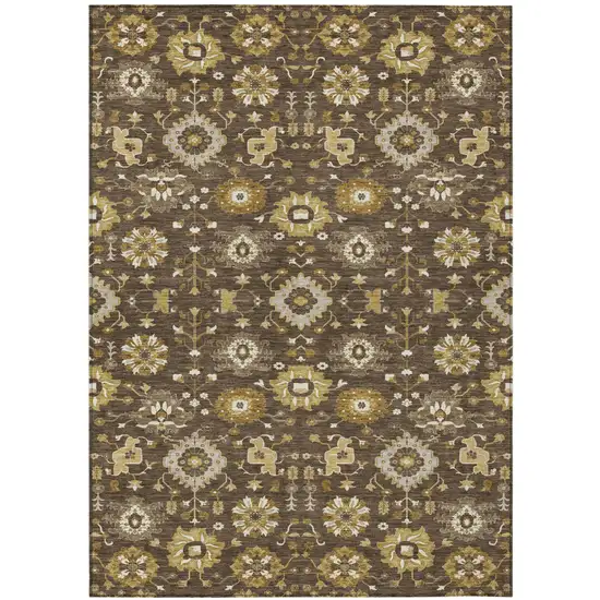 Chocolate And Brown Geometric Washable Indoor Outdoor Area Rug Photo 1
