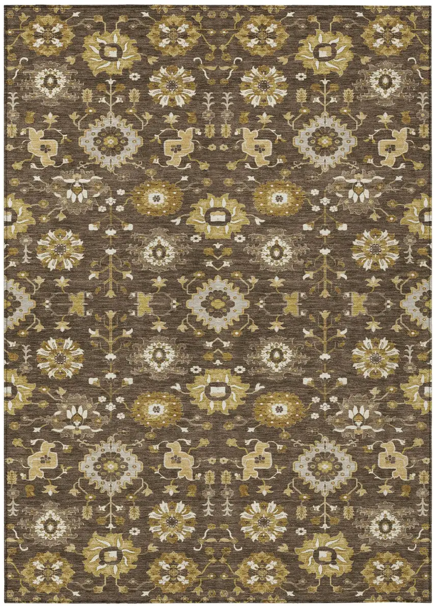 Chocolate And Brown Geometric Washable Indoor Outdoor Area Rug Photo 1