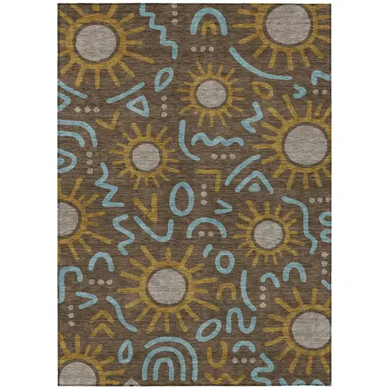 Chocolate And Brown Geometric Washable Indoor Outdoor Area Rug Photo 1