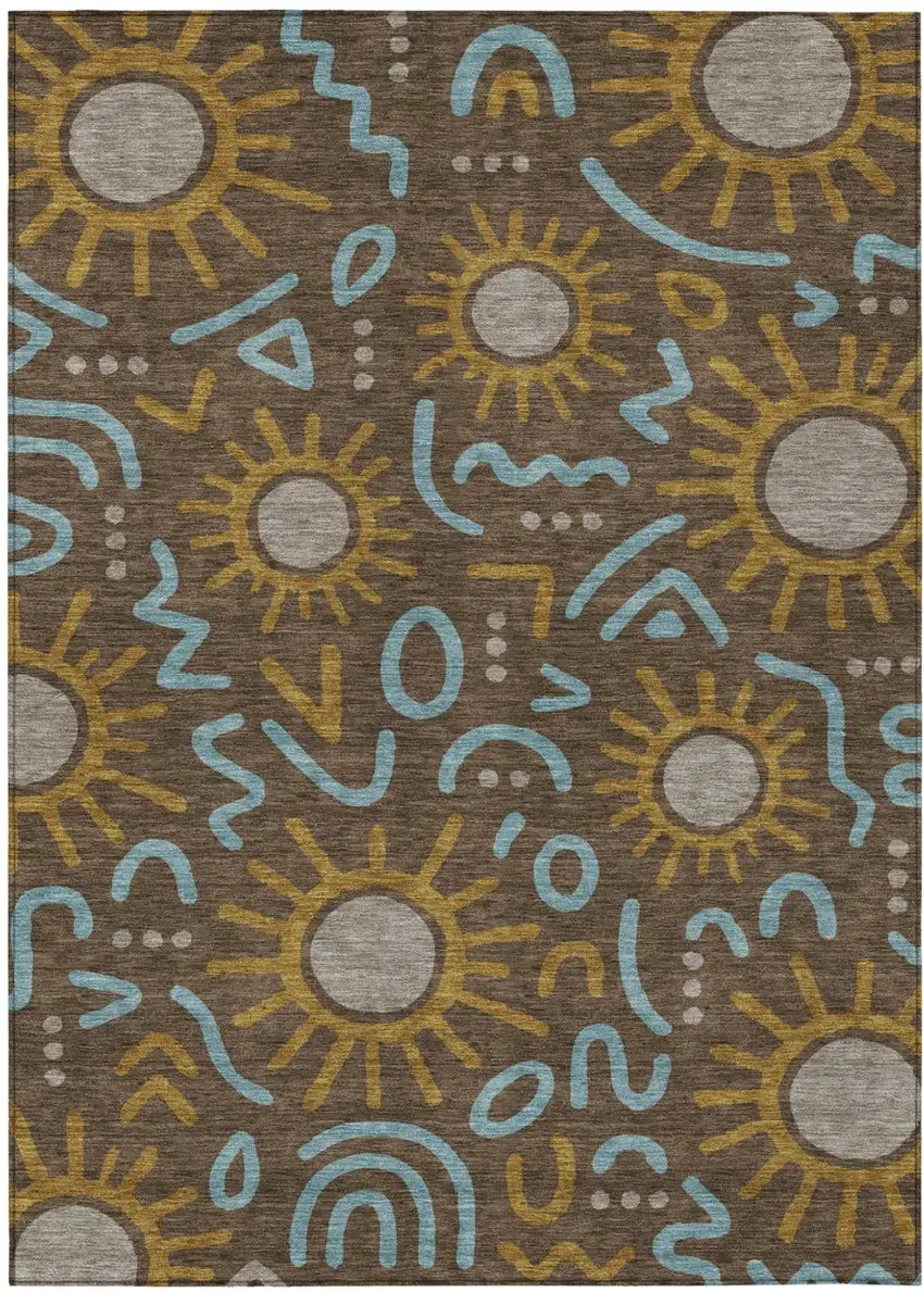 Chocolate And Brown Geometric Washable Indoor Outdoor Area Rug Photo 1