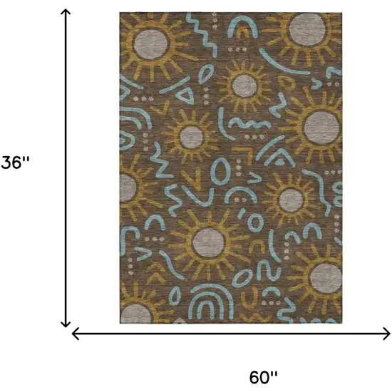 Chocolate And Brown Geometric Washable Indoor Outdoor Area Rug Photo 6
