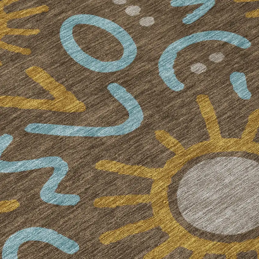 Chocolate And Brown Geometric Washable Indoor Outdoor Area Rug Photo 5