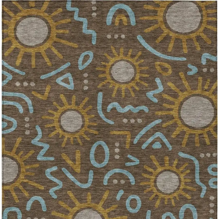 Chocolate And Brown Geometric Washable Indoor Outdoor Area Rug Photo 3