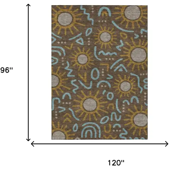 Chocolate And Brown Geometric Washable Indoor Outdoor Area Rug Photo 6