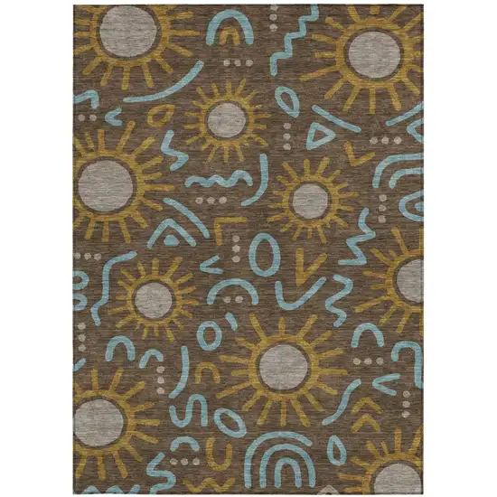 Chocolate And Brown Geometric Washable Indoor Outdoor Area Rug Photo 3
