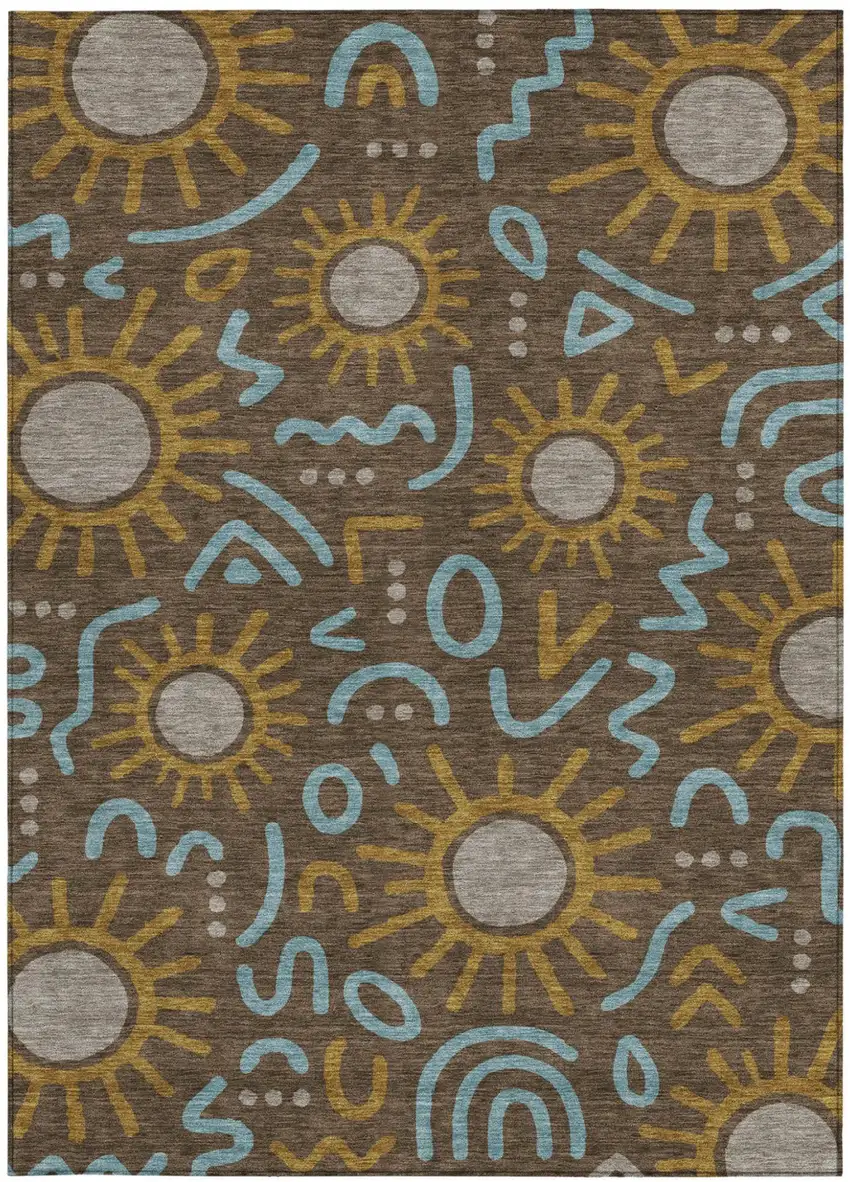 Chocolate And Brown Geometric Washable Indoor Outdoor Area Rug Photo 3