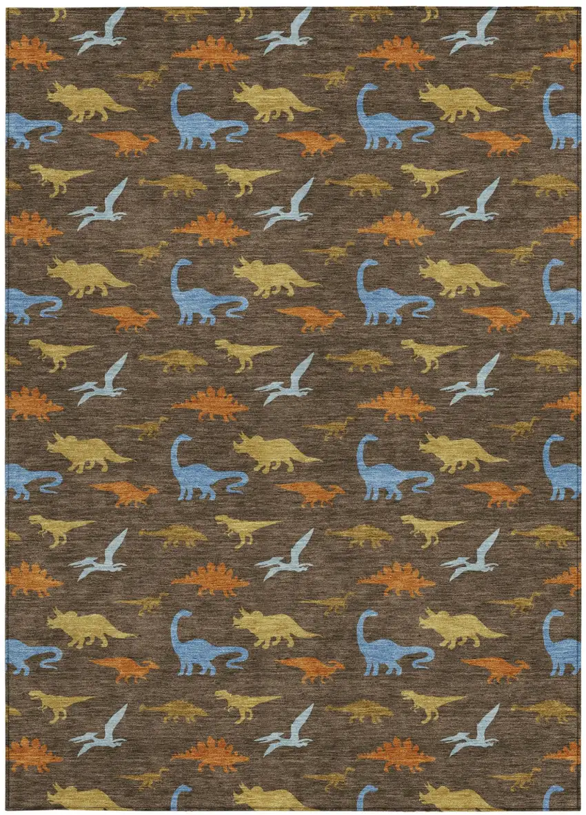 Chocolate And Brown Geometric Washable Indoor Outdoor Area Rug Photo 3