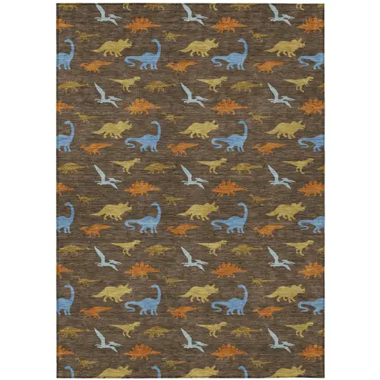 Chocolate And Brown Geometric Washable Indoor Outdoor Area Rug Photo 1