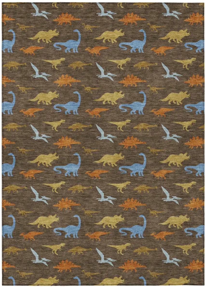 Chocolate And Brown Geometric Washable Indoor Outdoor Area Rug Photo 1