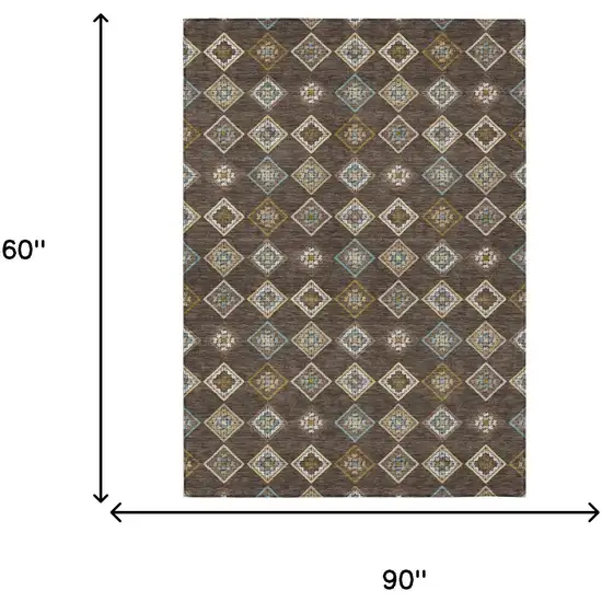 Chocolate And Brown Geometric Washable Indoor Outdoor Area Rug Photo 5