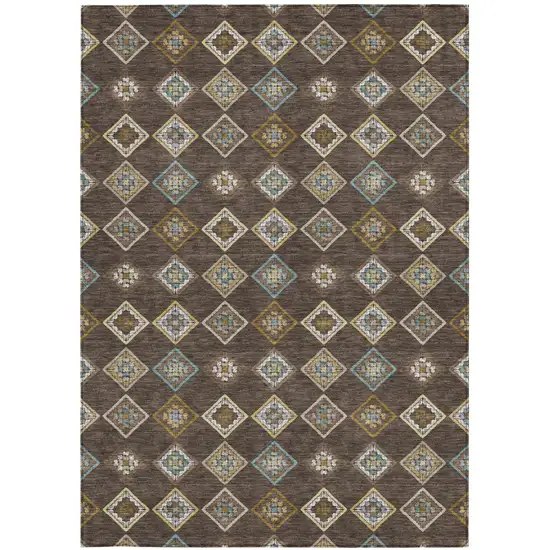 Chocolate And Brown Geometric Washable Indoor Outdoor Area Rug Photo 3