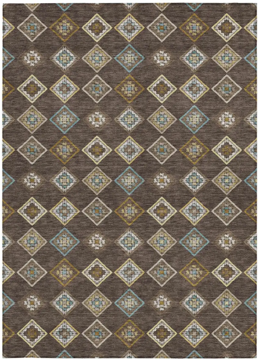 Chocolate And Brown Geometric Washable Indoor Outdoor Area Rug Photo 3