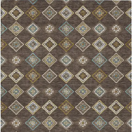 Chocolate And Brown Geometric Washable Indoor Outdoor Area Rug Photo 1