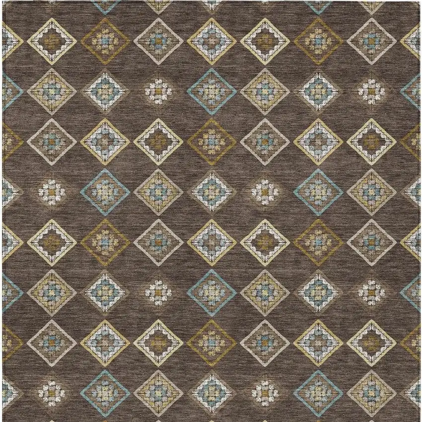 Chocolate And Brown Geometric Washable Indoor Outdoor Area Rug Photo 1