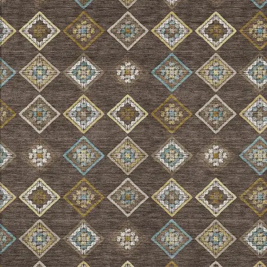 Chocolate And Brown Geometric Washable Indoor Outdoor Area Rug Photo 2