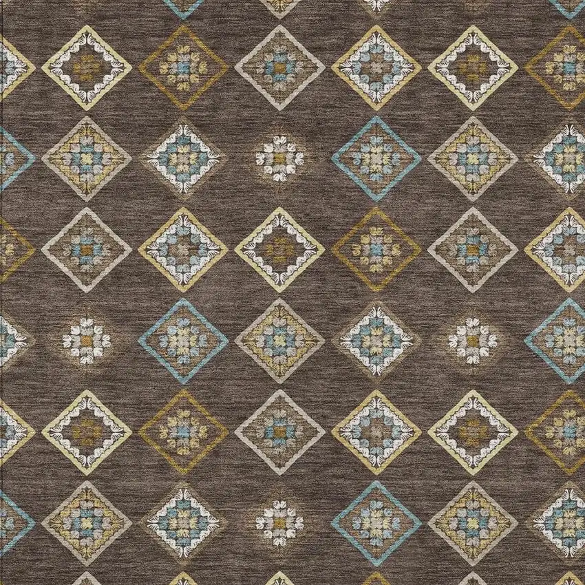 Chocolate And Brown Geometric Washable Indoor Outdoor Area Rug Photo 2