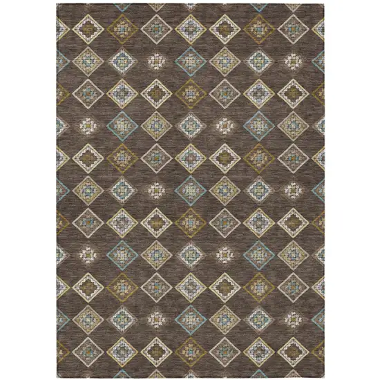 Chocolate And Brown Geometric Washable Indoor Outdoor Area Rug Photo 1