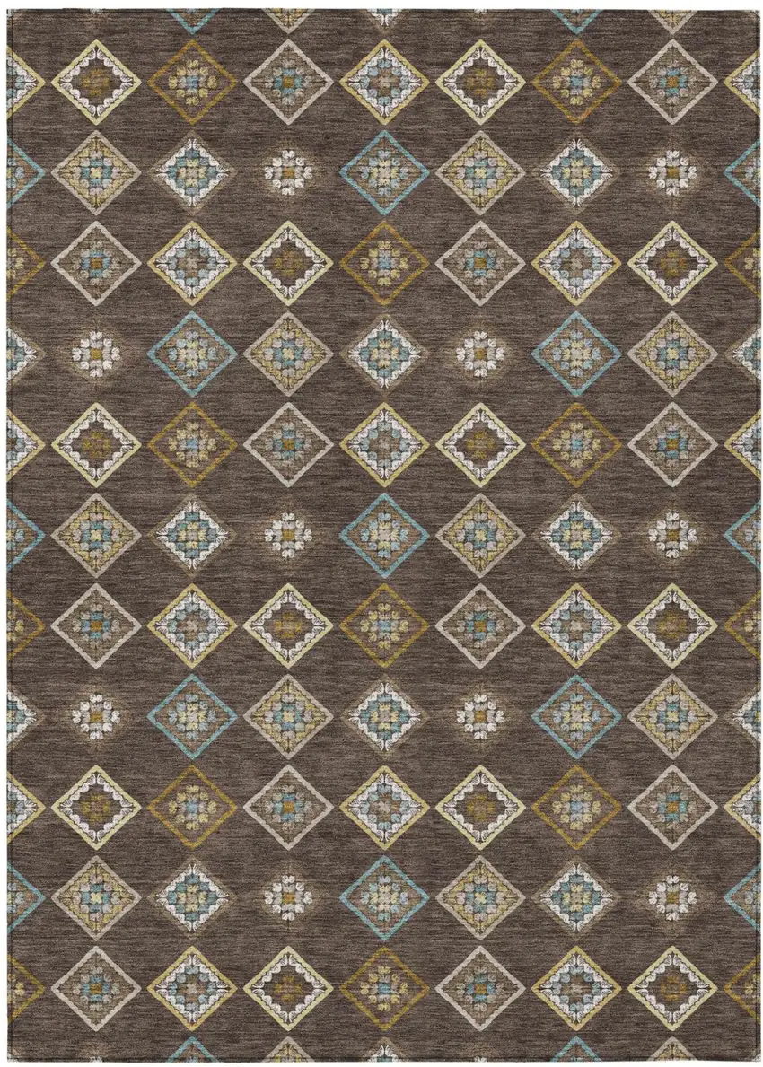 Chocolate And Brown Geometric Washable Indoor Outdoor Area Rug Photo 1