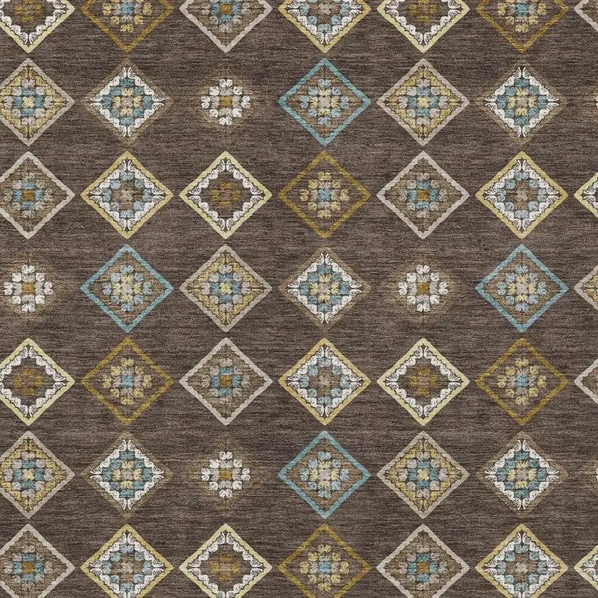 Chocolate And Brown Geometric Washable Indoor Outdoor Area Rug Photo 2