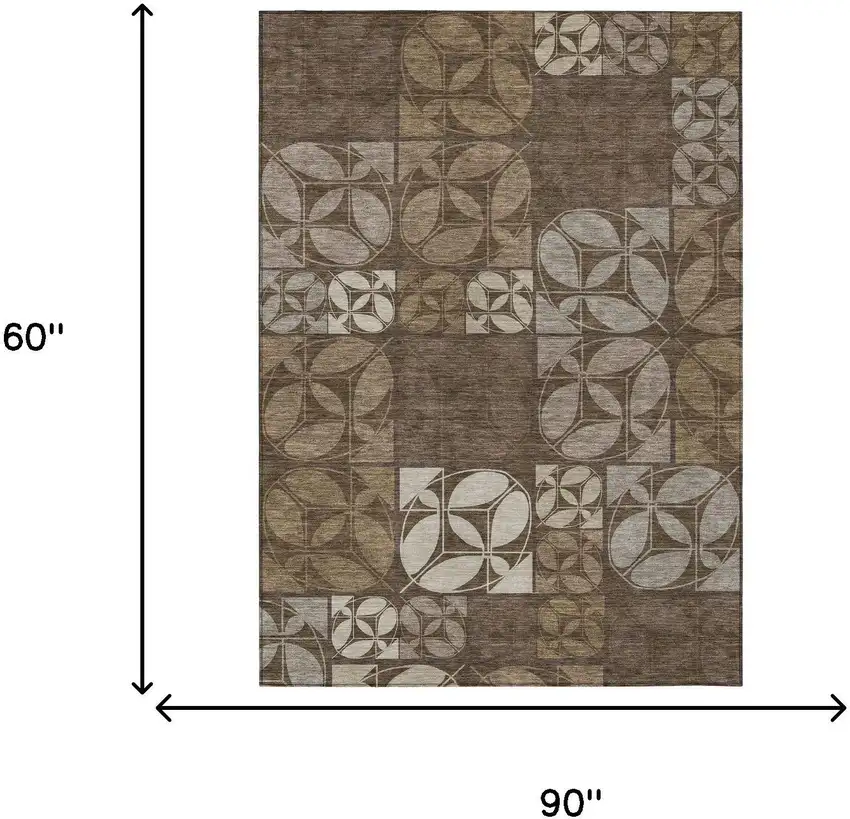 Chocolate And Brown Geometric Washable Indoor Outdoor Area Rug Photo 6