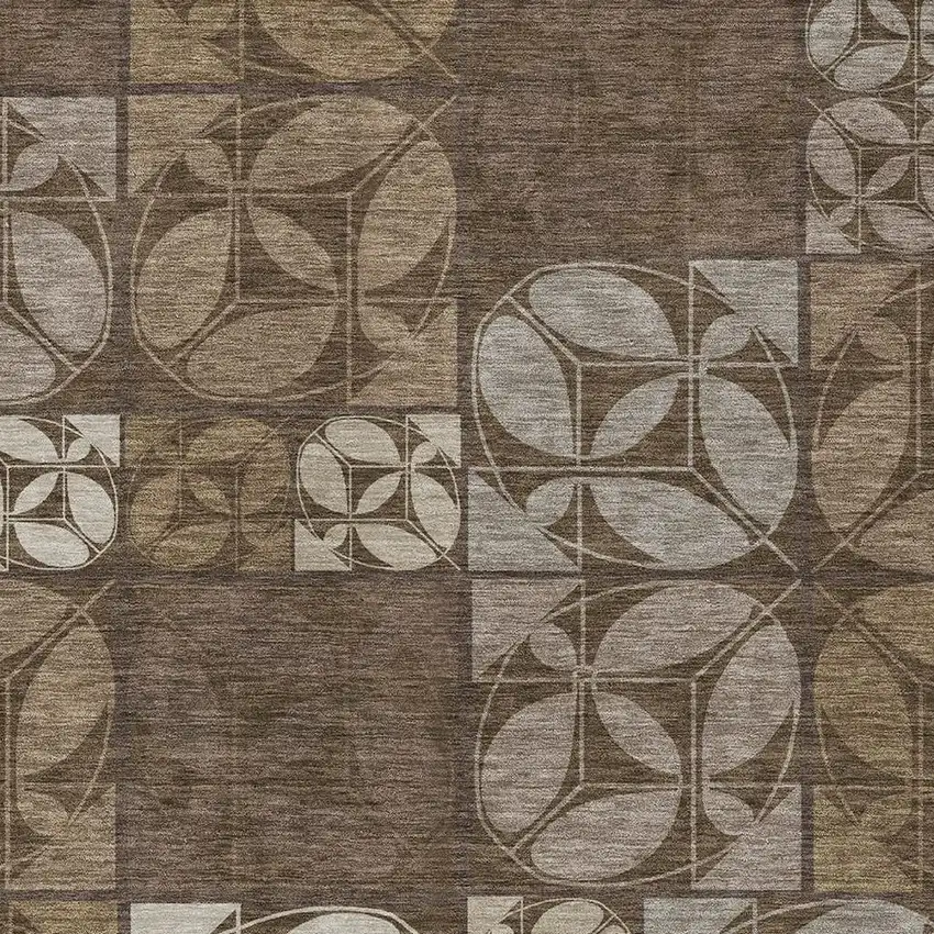 Chocolate And Brown Geometric Washable Indoor Outdoor Area Rug Photo 2