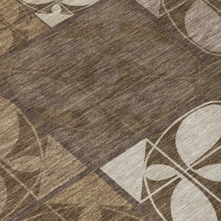 Chocolate And Brown Geometric Washable Indoor Outdoor Area Rug Photo 5
