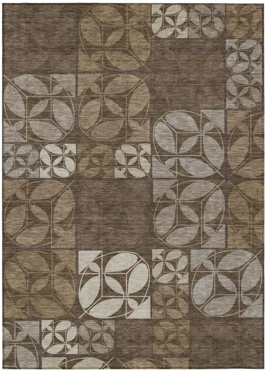 Chocolate And Brown Geometric Washable Indoor Outdoor Area Rug Photo 1