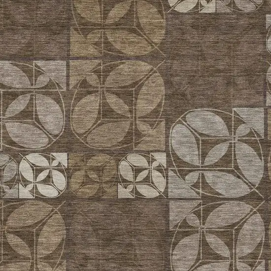 Chocolate And Brown Geometric Washable Indoor Outdoor Area Rug Photo 2