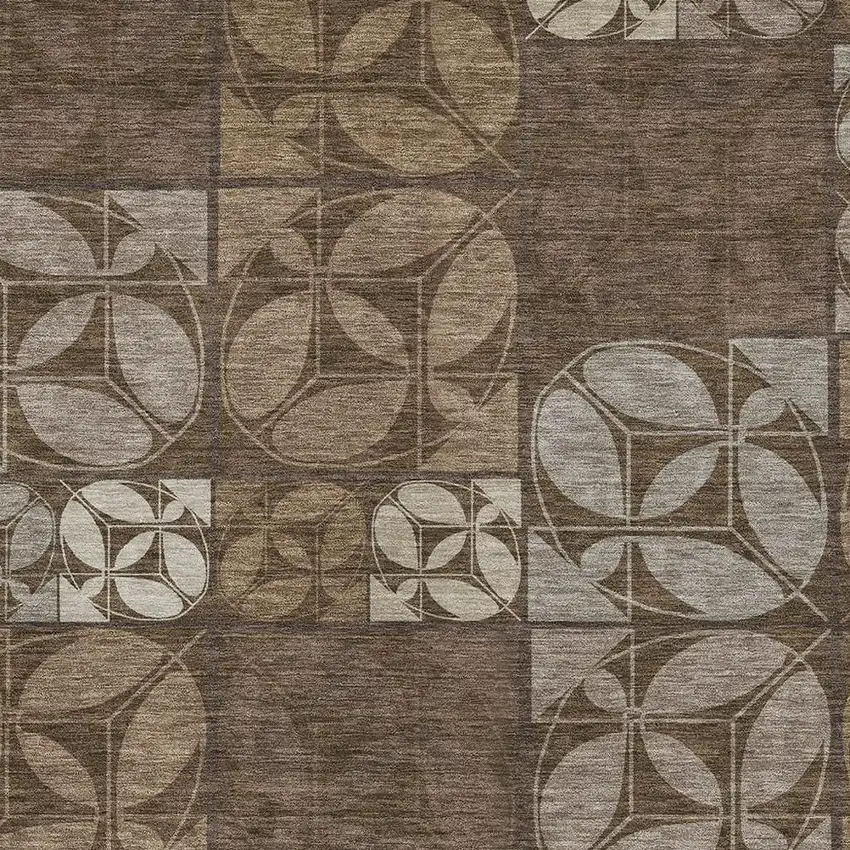 Chocolate And Brown Geometric Washable Indoor Outdoor Area Rug Photo 2