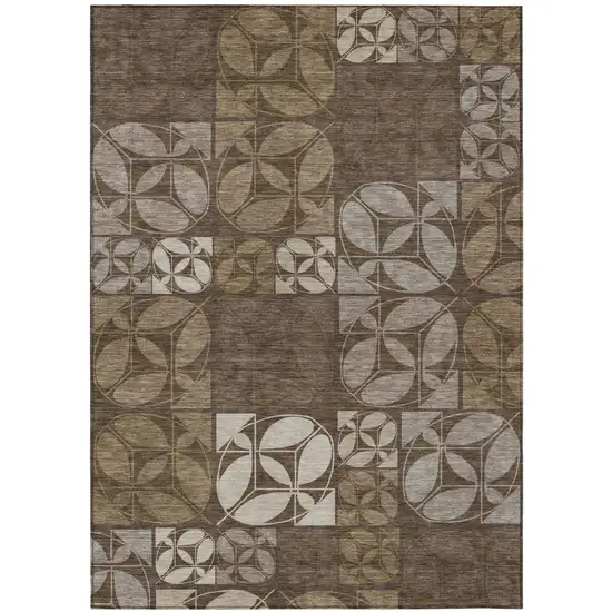 Chocolate And Brown Geometric Washable Indoor Outdoor Area Rug Photo 1