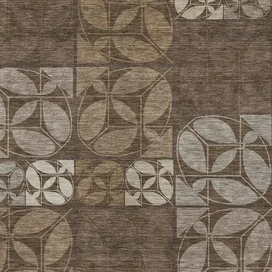 Chocolate And Brown Geometric Washable Indoor Outdoor Area Rug Photo 2