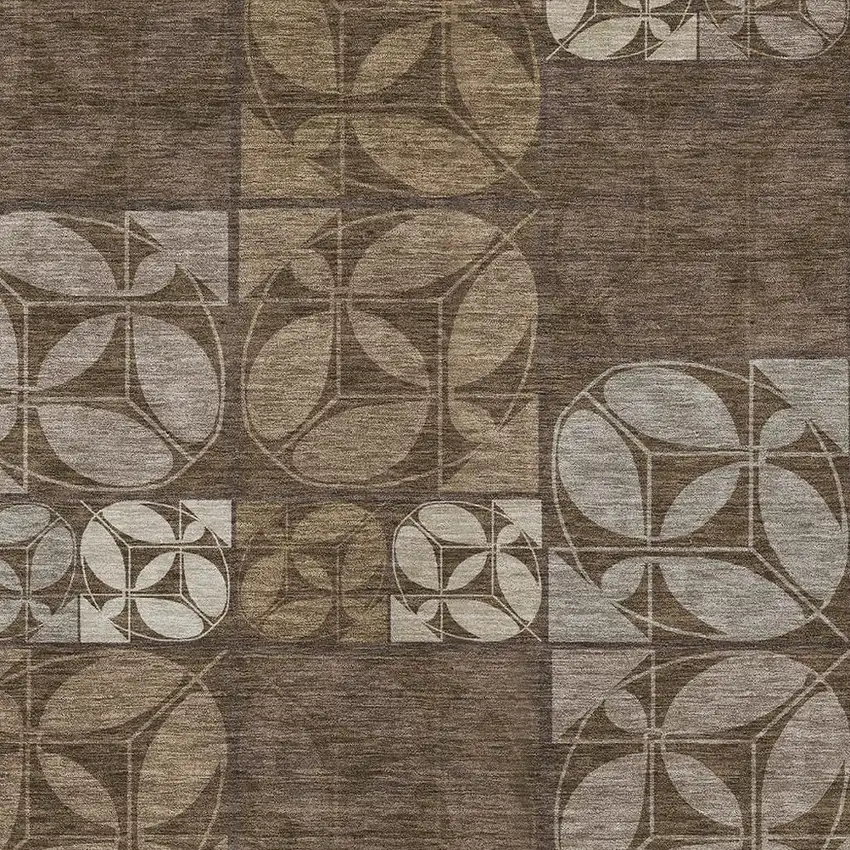 Chocolate And Brown Geometric Washable Indoor Outdoor Area Rug Photo 2