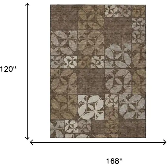Chocolate And Brown Geometric Washable Indoor Outdoor Area Rug Photo 6