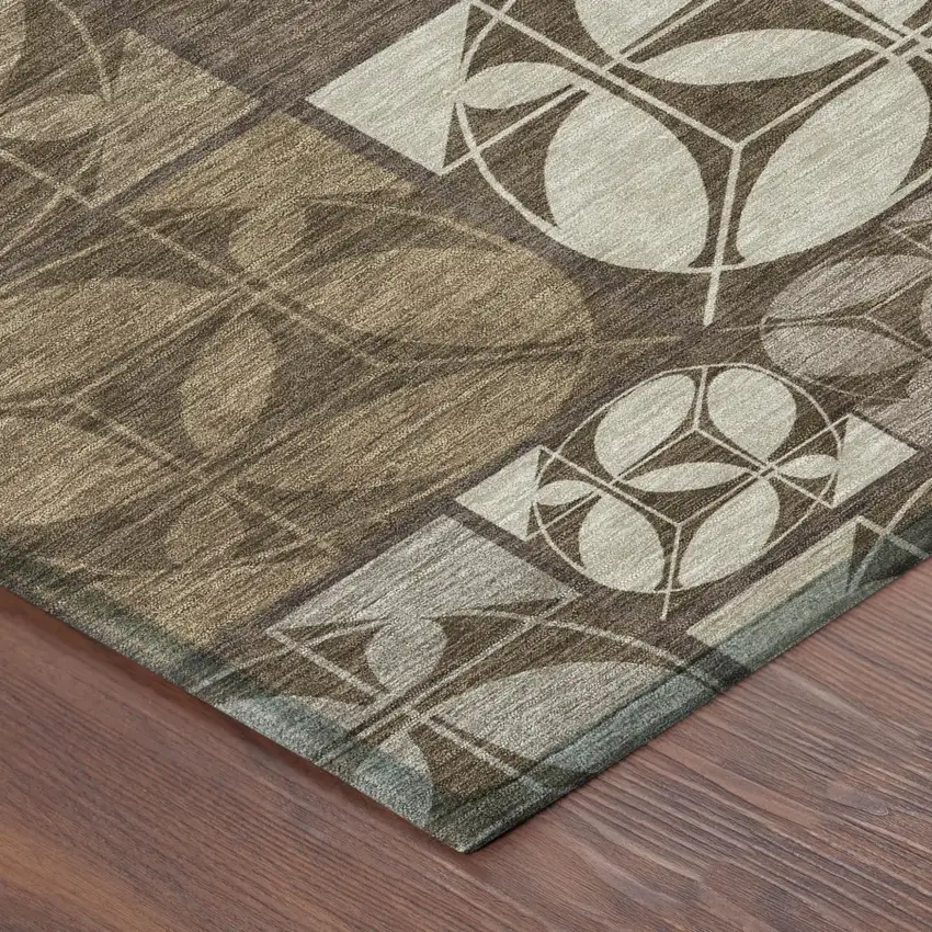 Chocolate And Brown Geometric Washable Indoor Outdoor Area Rug Photo 4